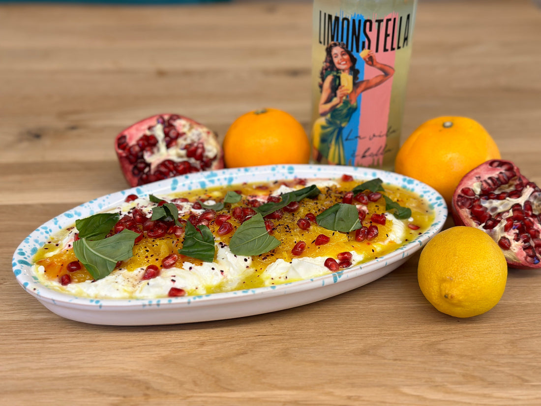 Karamellisierte Orangen auf Burrata