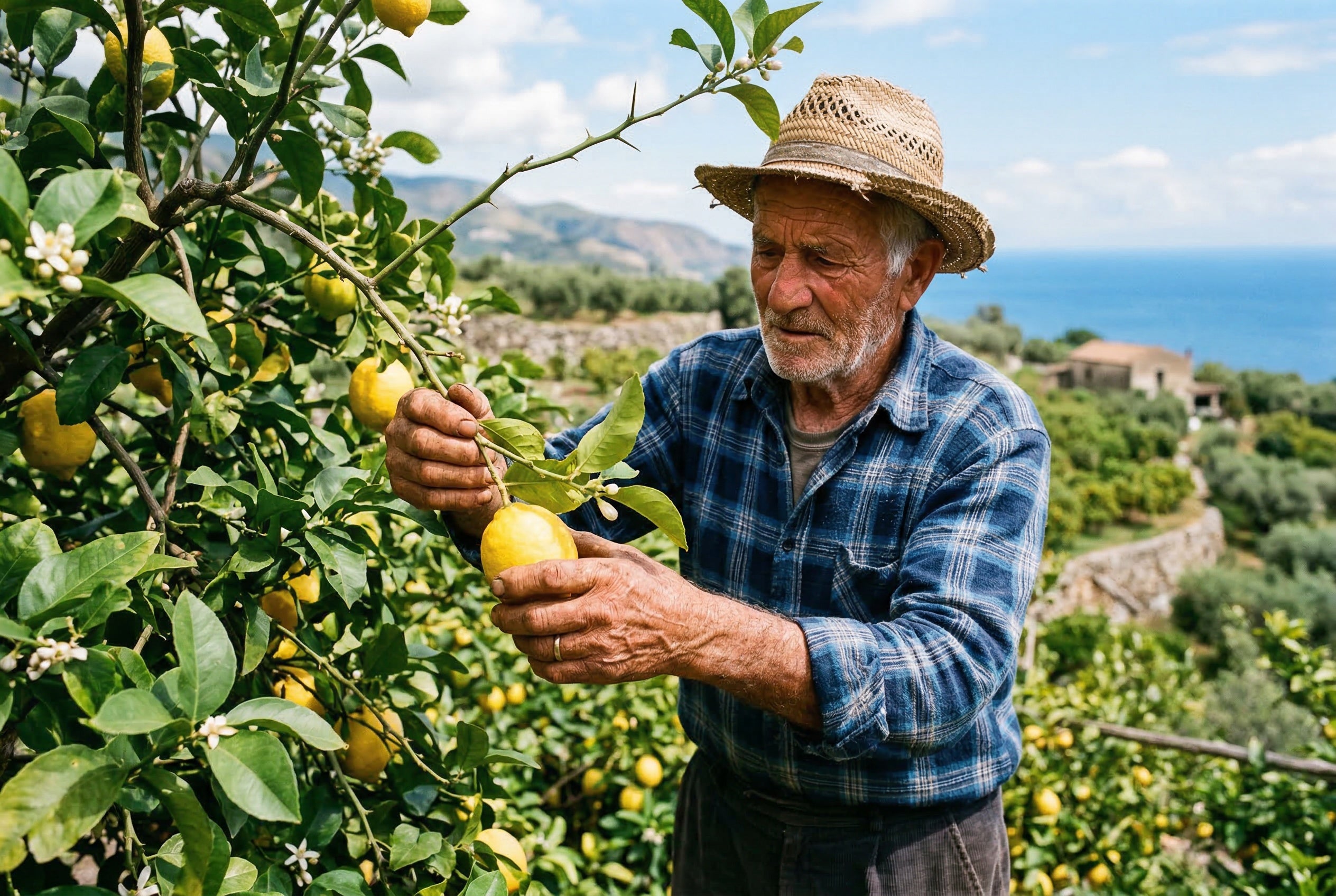 Zitronenernte für Limoncello in Sizilien